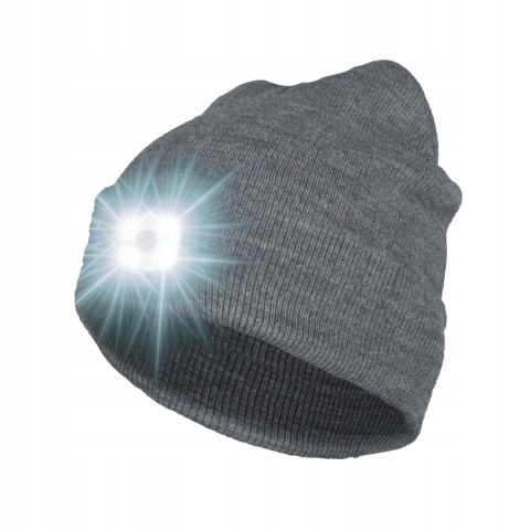 CZAPKA ZIMOWA OCIEPLANA ZIMOWA SZARA MĘSKA DAMSKA Z LATARKĄ LED