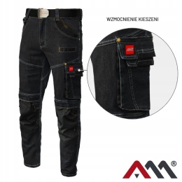 Spodnie ROBOCZE DO PASA JEANS STRETCH BLACK Elastyczne SLIM MONTERSKIE r.XXL